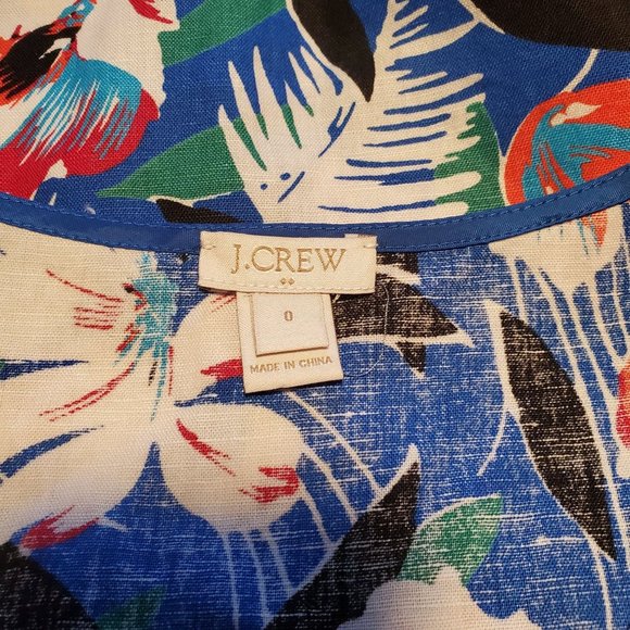 J.Crew Size 0 Blue Tropical Floral Linen Blend Peplum Tank Top Blouse V Neck - Picture 4 of 9